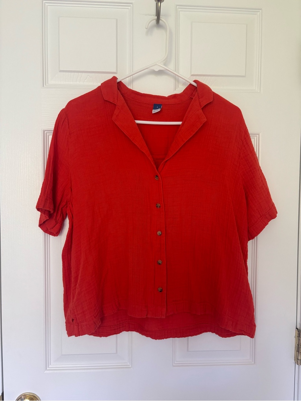 Orange/Red Button-Front Crop Top